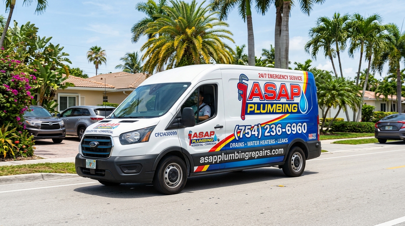ASAP Plumbing service van arriving at customer home